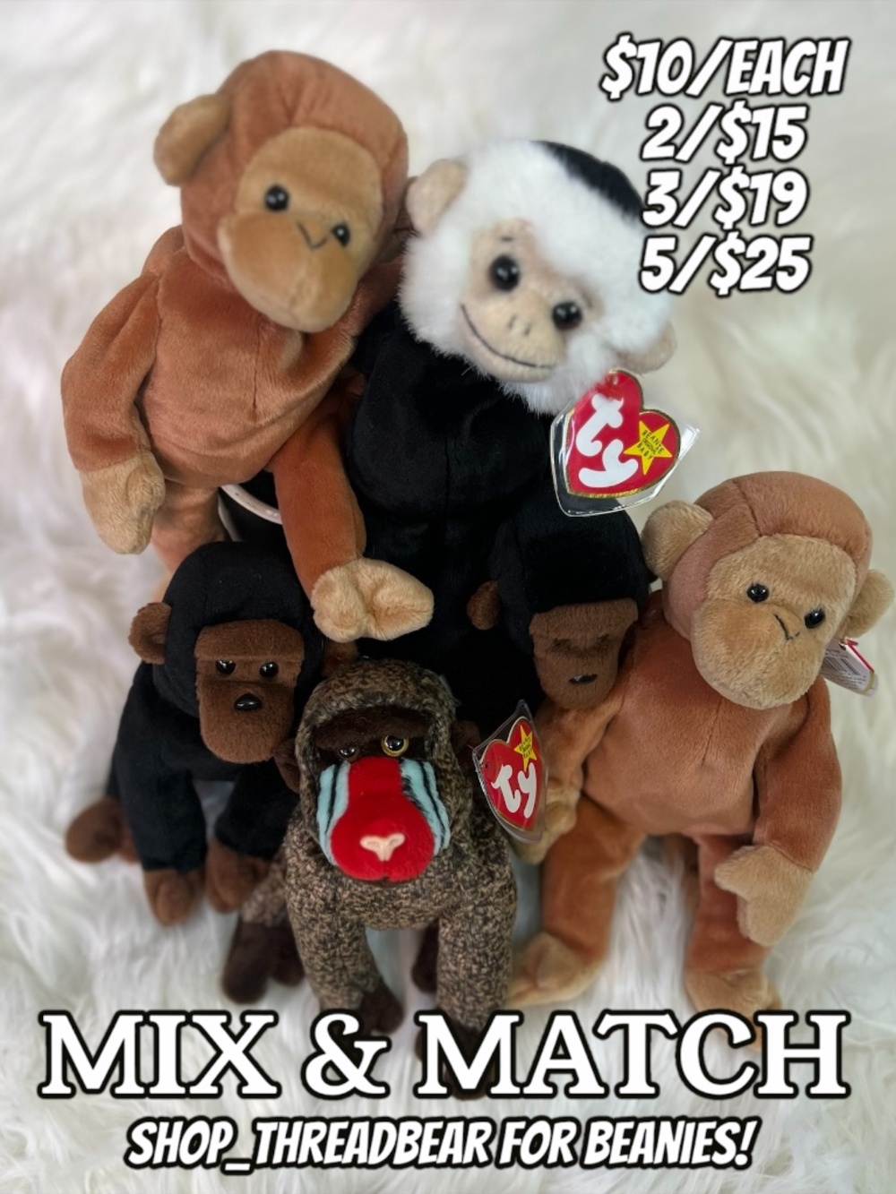 Primates! Rare Ty™ Beanies: Bongo Cheeks Congo Mooch Schweetheart | Baby Monkeys